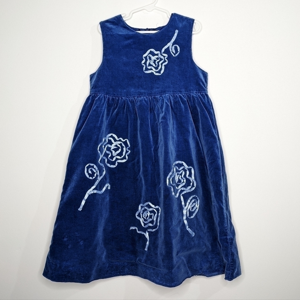 Hanna Andersson blue floral velvet dress 6/7